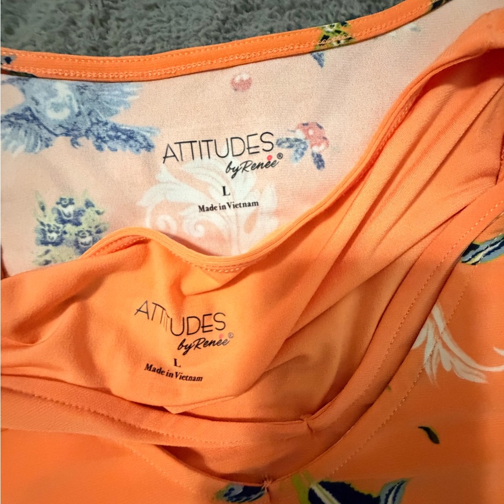 Women’s Attitudes by Renee Como Jersey Two Pack Tops BlouseOrange floral Large - Picture 7 of 8